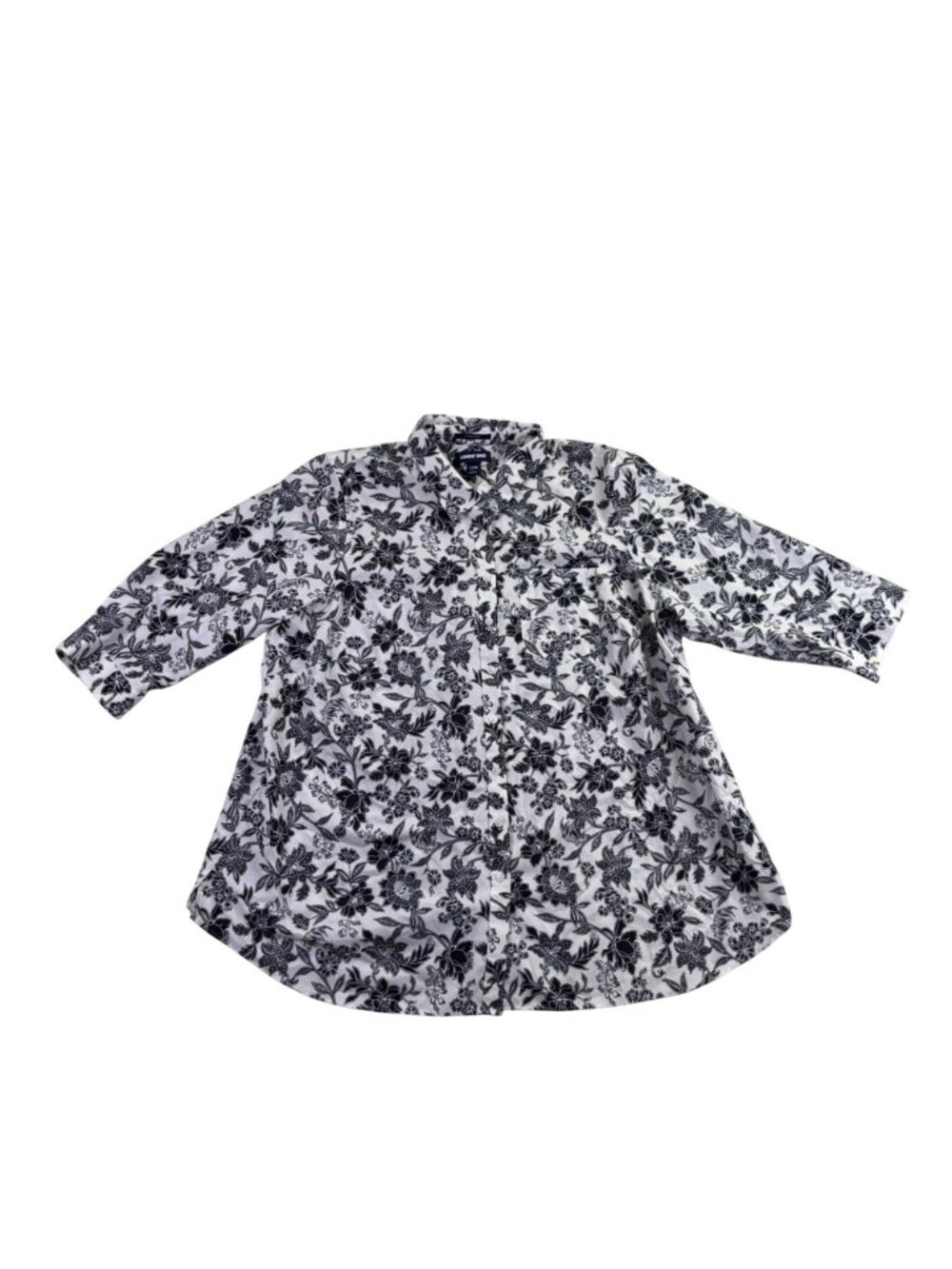 Lands End Womens Black & White Cotton Floral Print Button-Up Shirt Size 22W - Picture 2 of 9